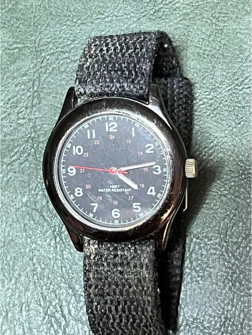 Vintage Black Military Style Water Resistant Watch with Fabric Strap
